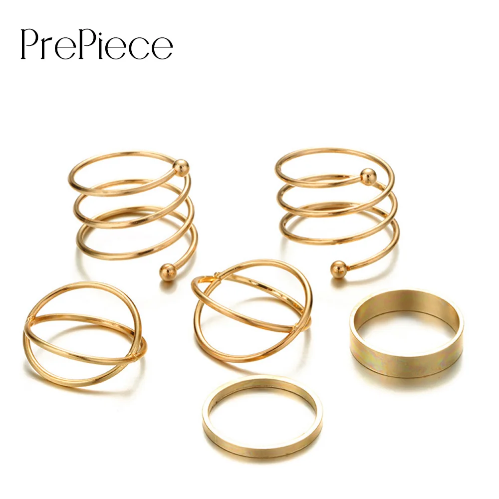 

PrePiece Vintage 6 PCS Rings Bohemia Geometric Circle Round Joined Ring Set Fashion Jewelry for Woman anillos mujer 2018 PR0136