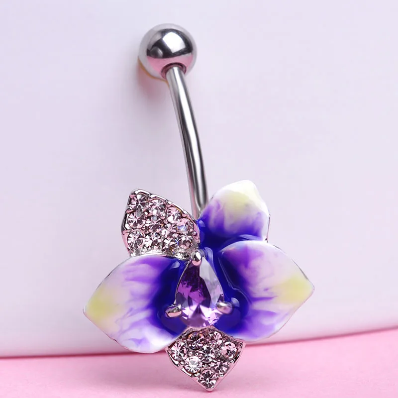 

Very Good Quality Flowers Women Sexy Body Jewelry Luxury Color Enamel Flower body Piercings Women's Navel Rings Accessory