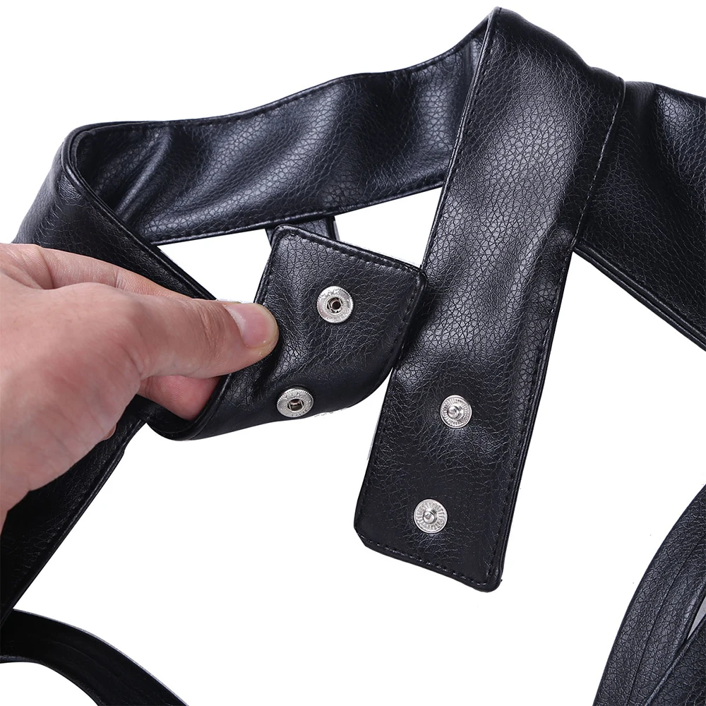 iEFiEL Men Faux Leather Adjustable Wetlook Body Chest Harness Bondage Costume with Choker Neck Press Buttons for Nightclub Party