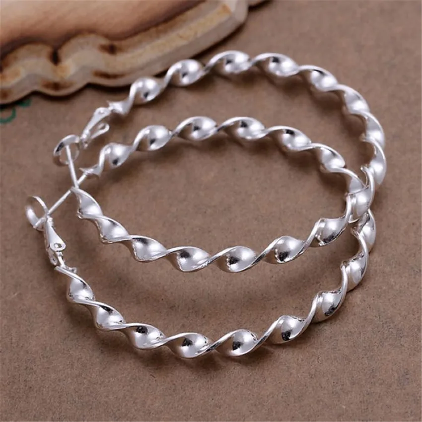 E148 Красивые спиральные круглые серебряные серьги высокого качества модные классические ювелирные изделия, большой круг для женщин и девушек