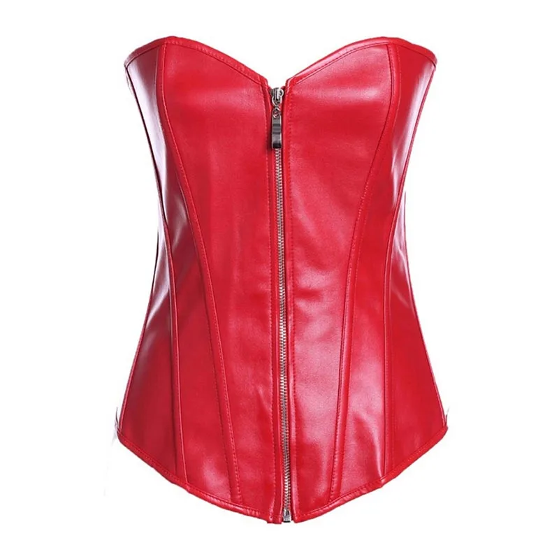 

Sexy Women Faux Leather Corset Steampunk Zipper Waist Trainer Bodybuilding Lace Up Shaperwear Overbust Bustier Tops S-6XL