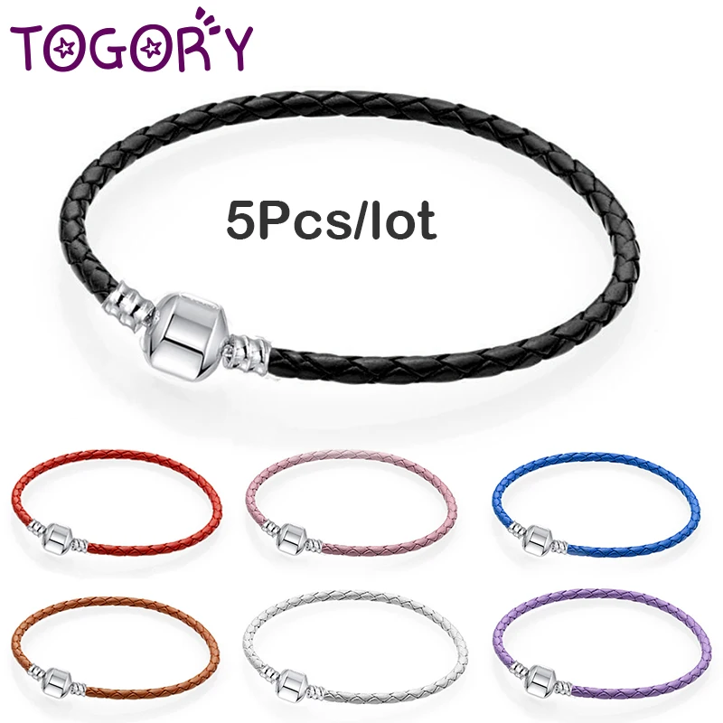 

TOGORY 5Pcs/lot Classic 10 Colors Line Leather String Charm Bracelet Fits DIY Rope Fine Bracelet For Women Jewelry Gift