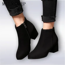 Женские ботинки размера плюс 34-45 ботильоны на высоком каблуке байкерские ботинки с коротким плюшем и круглым носком Модные пикантные зимние ботинки