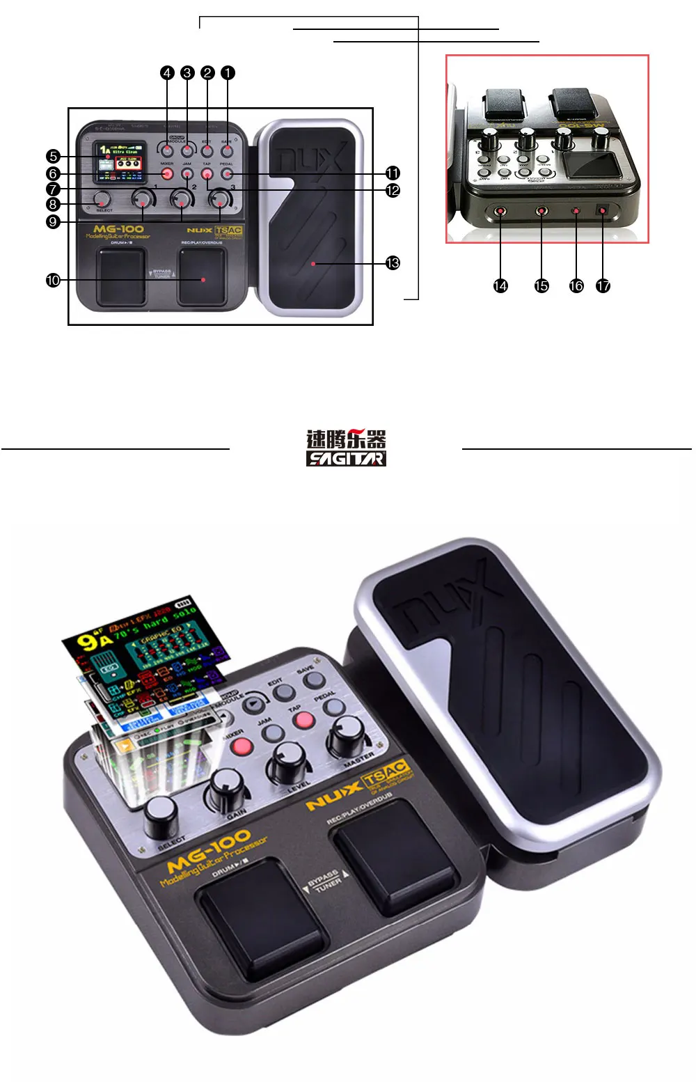 NUX MG-100 гитарный моделирующий процессор Multi-function Guitar Effect Pedal с 58 эффектными моделями гитарных деталей