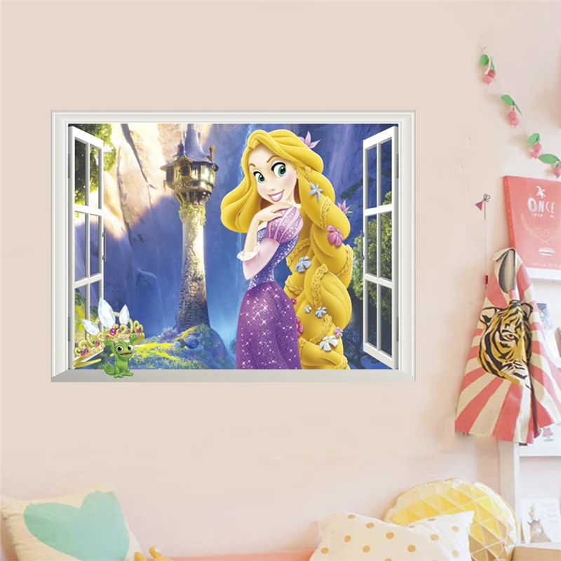 

Rapunzel Princess 3d Window Wall Stickers For Home Decoration 3d Window Anime Mural Art Diy Kids Room Wall Decals
