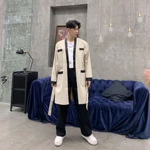 Весенний мужской Тренч мужской уличная винтажная Модная Повседневная Длинная Куртка-кардиган ветровка верхняя одежда