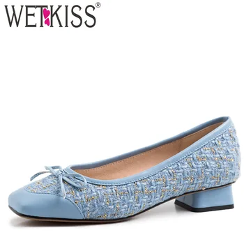 

WETKISS Thick Low Heels Pumps Women Square Toe Footwear Shallow Shoes Female Small Fragrance Pu Shoes Woman Spring 2019 New
