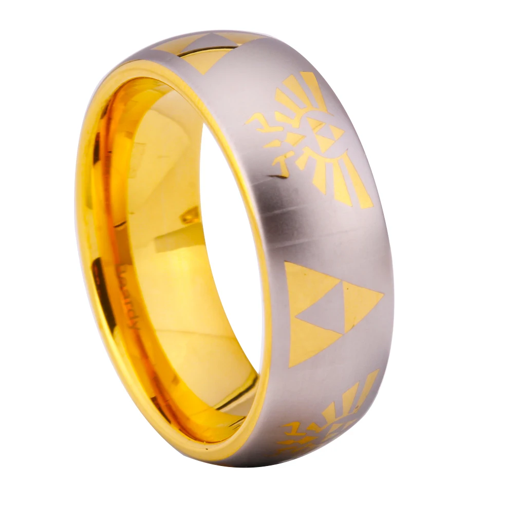 Free Shipping USA UK Canada Russia Brazil Hot Sales 8MM Golden Dome Comfort Fit Legend of Zelda New Men's Tungsten Wedding Ring