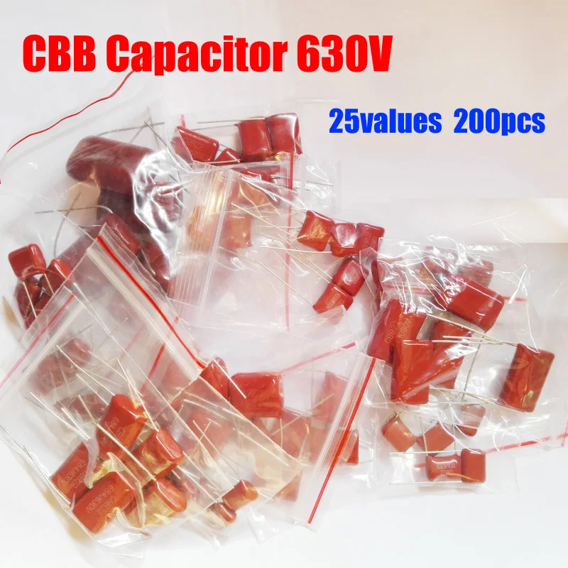 25 значений всего 200 шт. 630 в CBB 0 001 мкФ Ф ~ 2 конденсатор ассортименте 103 104 105 225 и т. д. |