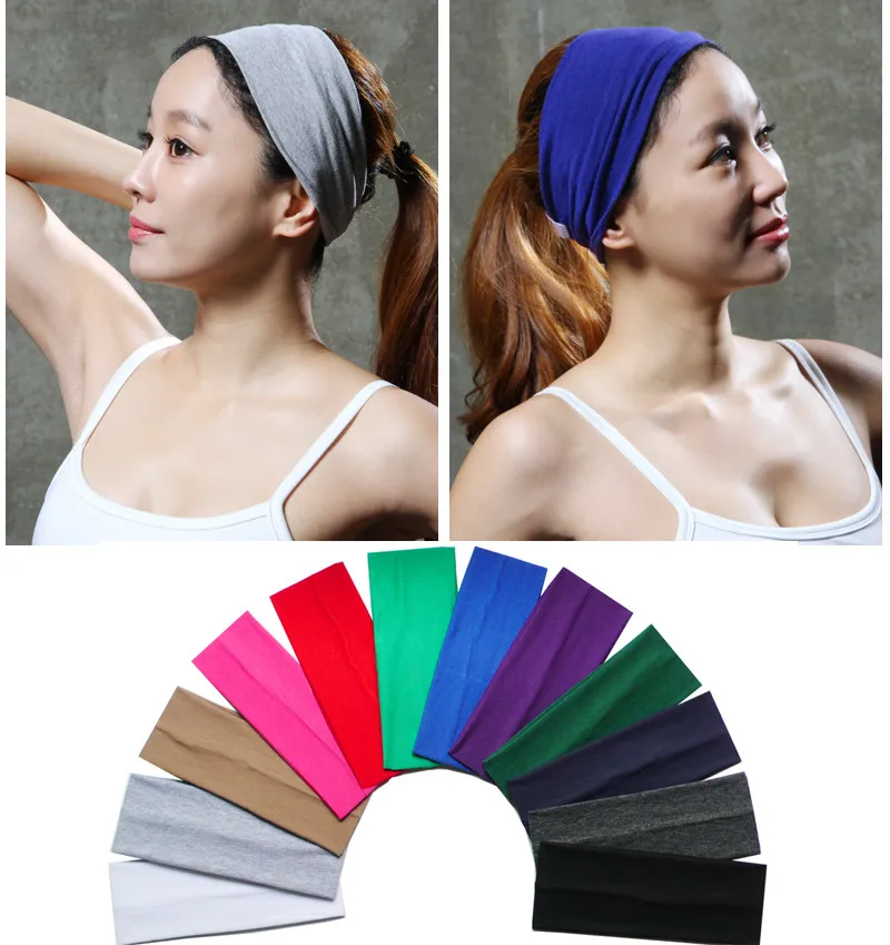 ✔ 14 цветов Хлопок Спорт оголовье Sweatband Женщины Широкий Йога Hairband Эластичный Бег Тренажерный З ✔