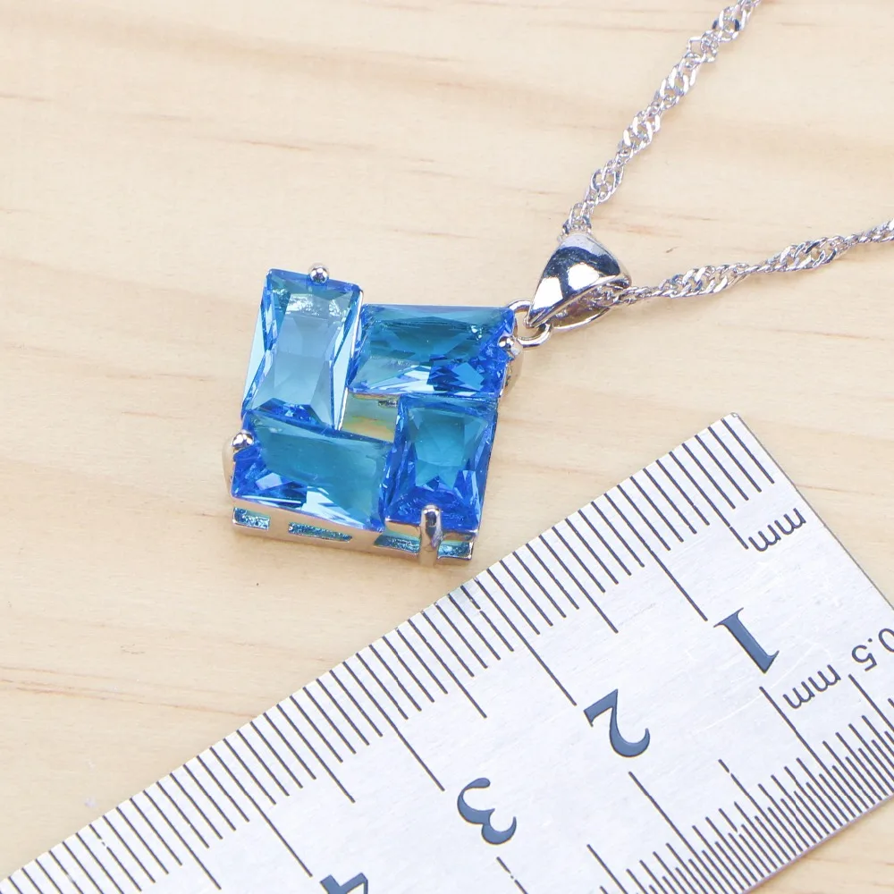 Синий циркониевый свадебный ювелирный набор ожерелье камень серьги кольцо для женщин серебро 925 Ювелирный свадебный набор подарочная коробка