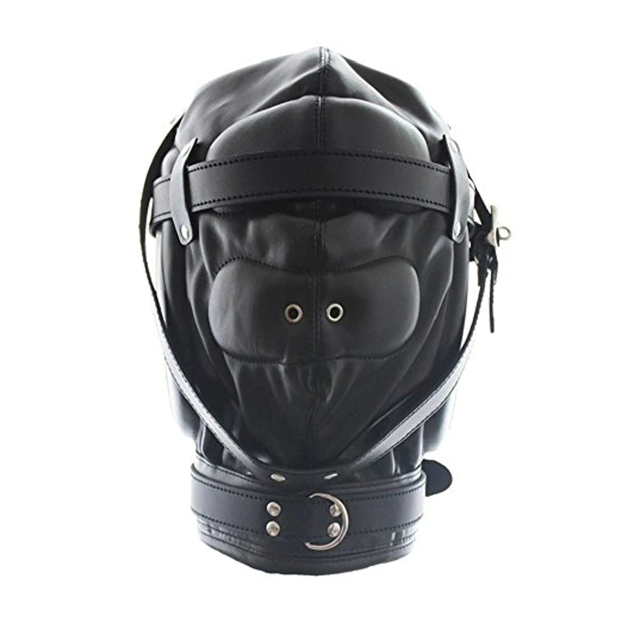 Bdsm Breath Play Leather Bondage Mask Hood Gimp Padded Blindfold