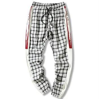 

Spring new Hong Kong style British wide with men's plaid casual pants trend nine point pants/ mens sweat pants