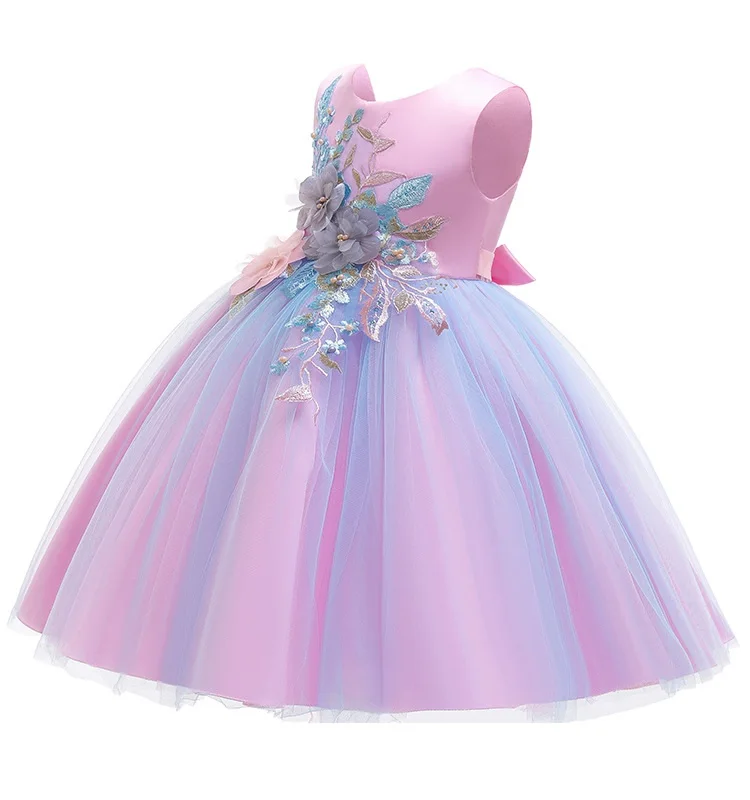 Летнее Детское праздничное платье принцессы для девочек, кружевное детское лепестковое элегантное платье подружки невесты, одежда для маленьких девочек