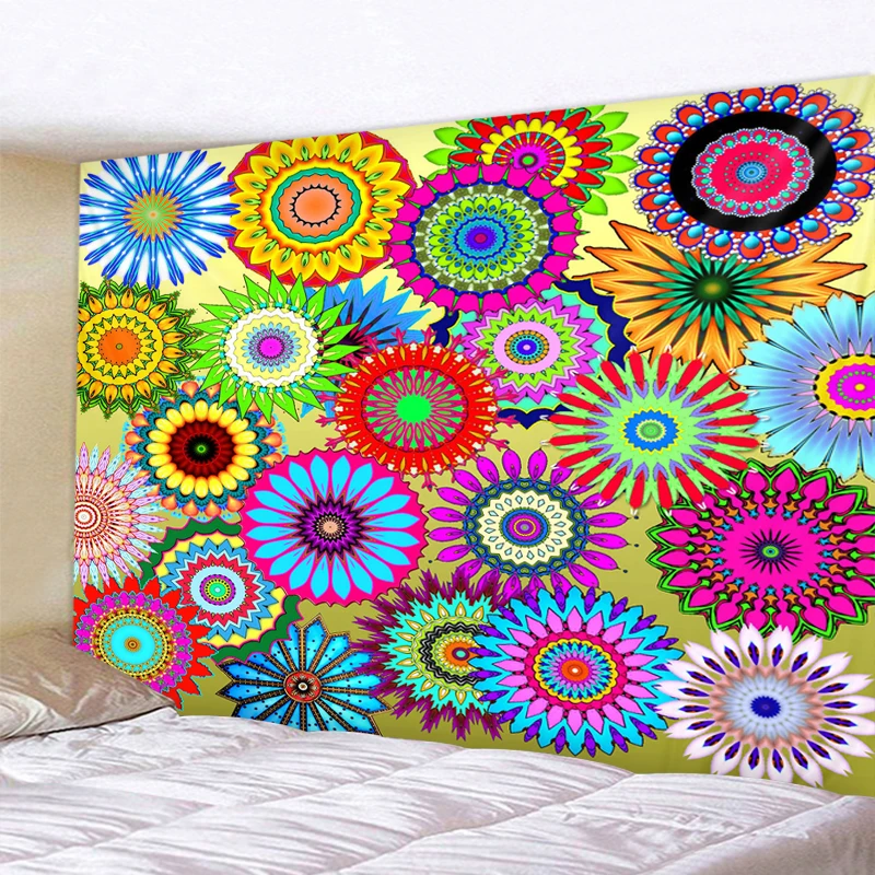 Colored Geometric Petals Indian Tapestry Bohemian Mandala Wall Hanging Sandy Beach Picnic Throw Towel Rug Blanket Mattress