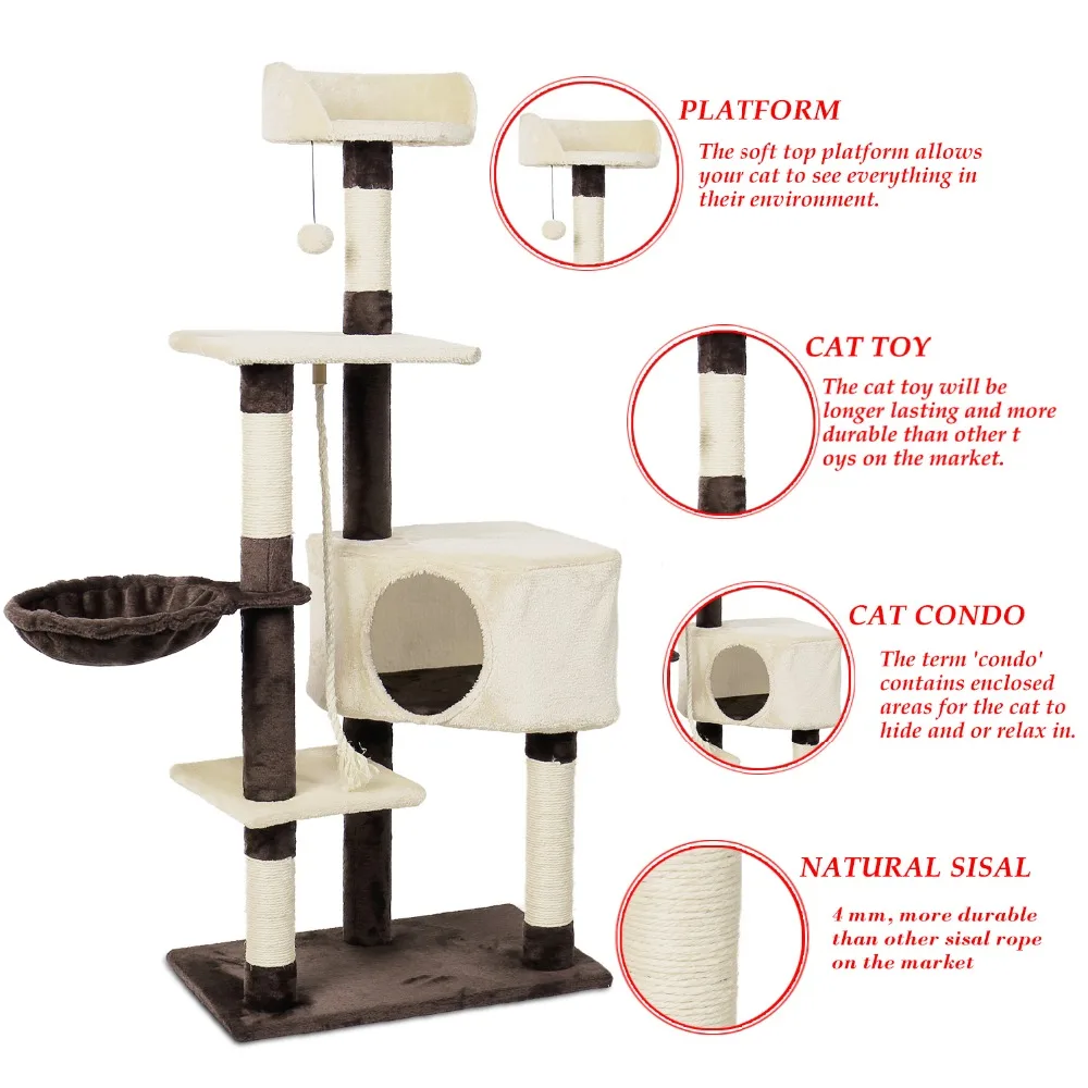 RU Domestic Delivery Cat Tree Tower Furniture Kitten Playhouse Scratchers Solid Wood for Cats Climbing Frame Cat Condos Posts RU Domestic Delivery Cat Tree Tower Furniture Kitten Playhouse Scratchers Solid Wood for Cats Climbing Frame Cat Condos Posts