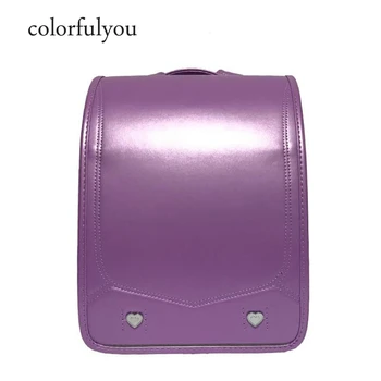 

2019 NEW Japanese PU school bag Children's Backpacks For Girls boys Patent leather Orthopedic Backpack Love rivets kids book bag