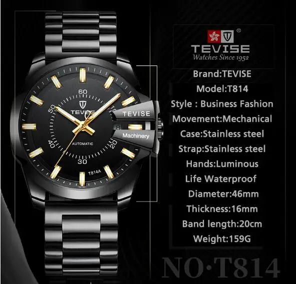 Tevise Luxury Brand Automatic Mechanical Watches For Men Business Sport Waterproof Wrist Watch Self Winding Relogio Masculino