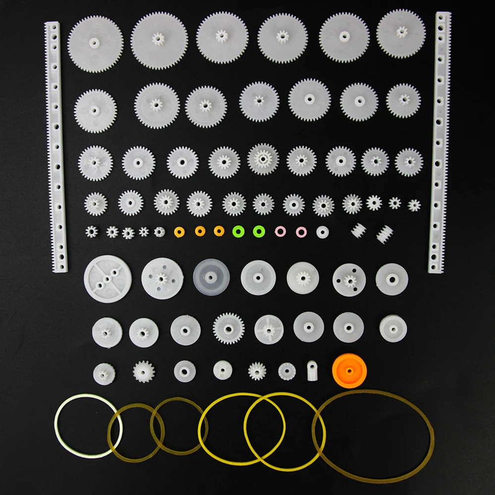 

75PCS/ lot,Plastic Gear,Rack, Pulley, Belt,Worm Gear,Single-and Double-gear,8-56 Teeth for arduino Diy Kit
