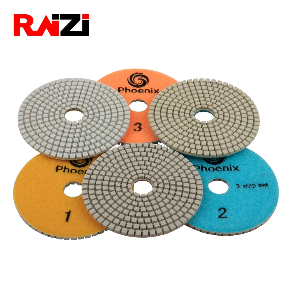 Raizi 3 step 4 inch wet polishing pads for Granite Marble Engineered Stone white resin Grit 1-3