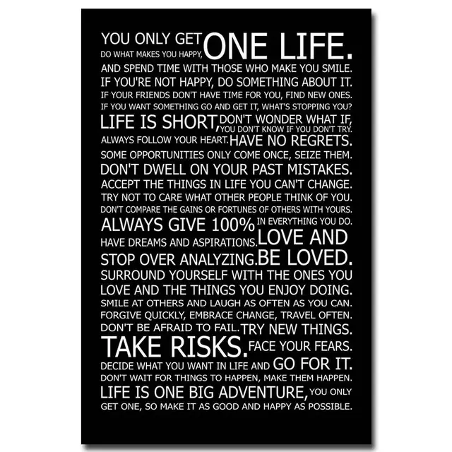 NICOLESHENTING LOVE YOUR LIFE Motivational Inspirational Quotes Art Silk Fabric Poster 13x18