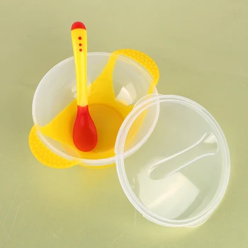 

Toddler Baby Feeding Training Bowl With Spoon Set Cartoon Binaural Baby Feeding Tableware Kids Plate Sucker Bowl Sets