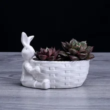 Фарфоровая фигурка кролика, горшок для суккулентов, декоративный Настольный керамический горшок для цветов кролика, садовый орнамент, аксессуары для рукоделия