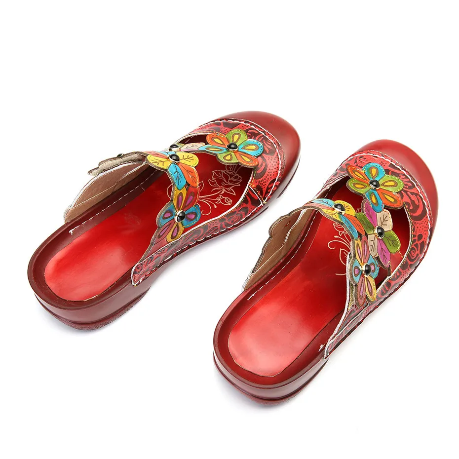 Vintage Printed Round Toe Slippers Women Shoes Genuine Leather Summer Bohemian Beach Lady Slides Flower Casual Shoe Woman Sandal (14)