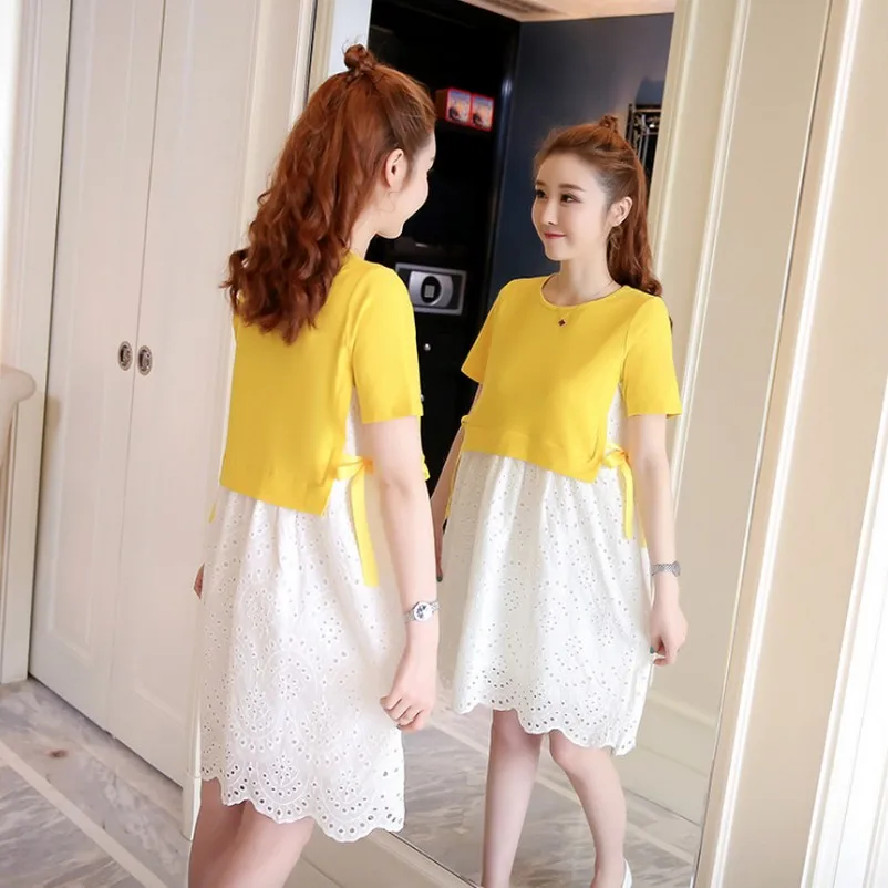

New Summer Breastfeeding Dress Letter Print Off Shoulder Short Sleeved Casual Nursing Maternity Dress Fashion Maternity Gown