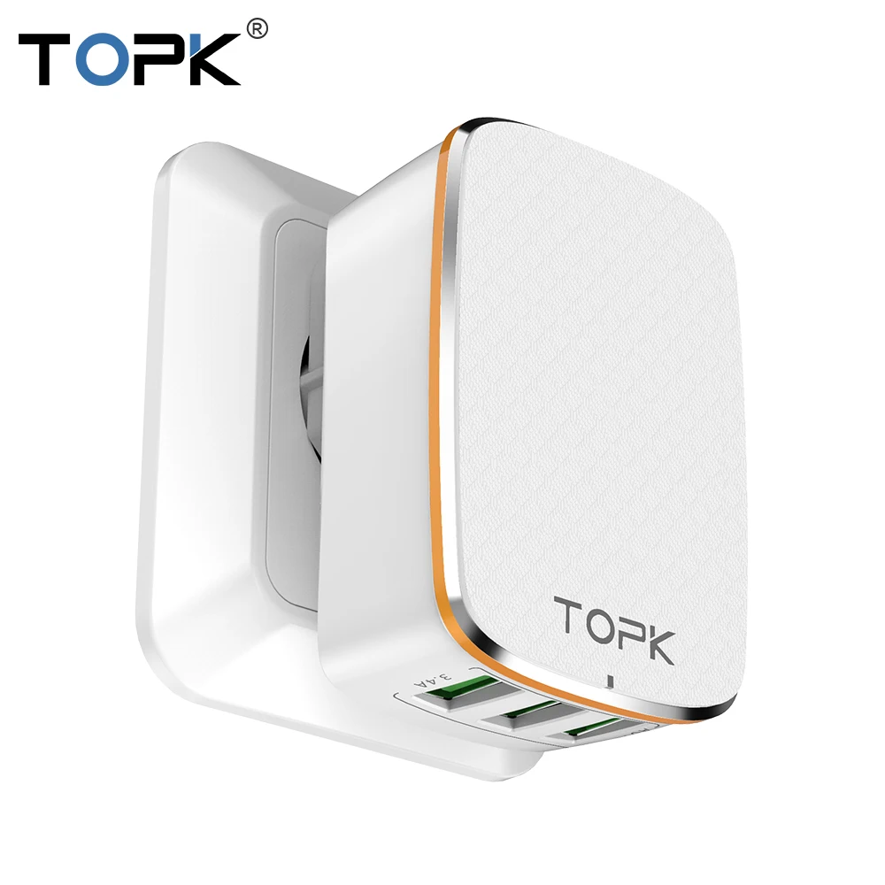 TOPK USB зарядное устройство 5V3. 4A авто ID дорожное настенное адаптер с ЕС США Смарт