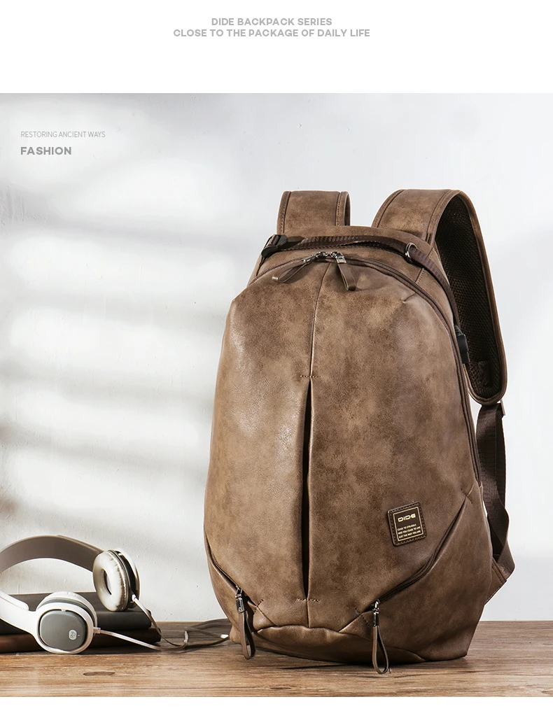 Бренд DIDE, высокое качество, USB зарядка, 15 дюймов, рюкзаки для школы, мужская сумка, Mochila, кожаный рюкзак для путешествий, сумка для ноутбука, Мужская