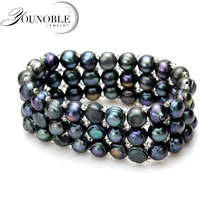 Blanco verdadero de agua dulce negro perla pulsera de las mujeres, doble pulsera de perlas naturales joyería hija girl mejor regalo de cumpleaños blanco