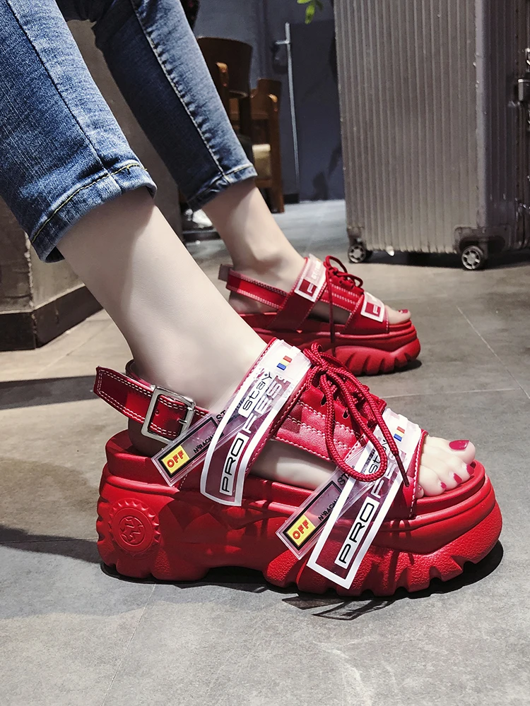 

2019 new versatile platform casual elevated beach gladiator shoes web celebrity sandals for women's outdoor sports