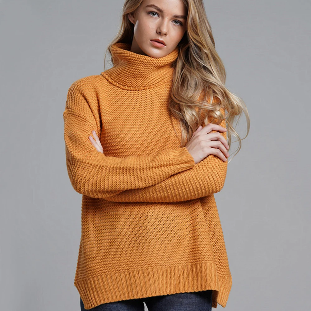YUANSHU плюс размер пуловер из грубой шерсти Водолазка однотонный джемпер женский теплый толстый зимний вязаный свитер большого размера