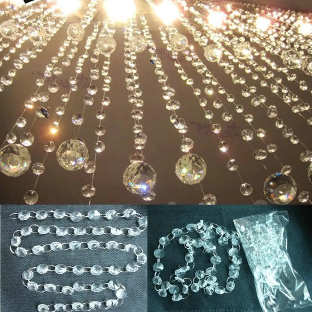 

New 2PCS/PACK 6 FT Clear Glass Chandelier Wedding Lamp Decor Bean Chain Hanging Prisms Garland Party Decorations