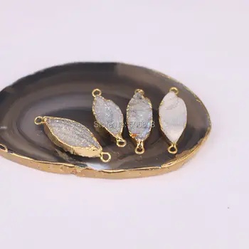 

10PCS ZYZ-C4654 Gold color Rough Galaxy Quartz Beads, Oval Stone, stone Pendant Beads Charms For Making Jewelry