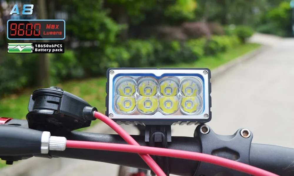 Walkefire 8 X XM-L2(u2) светодиодный велосипедный светильник 9600LM 8xT6 светодиодный велосипедный светильник передний светильник 18650 мАч батарейный блок