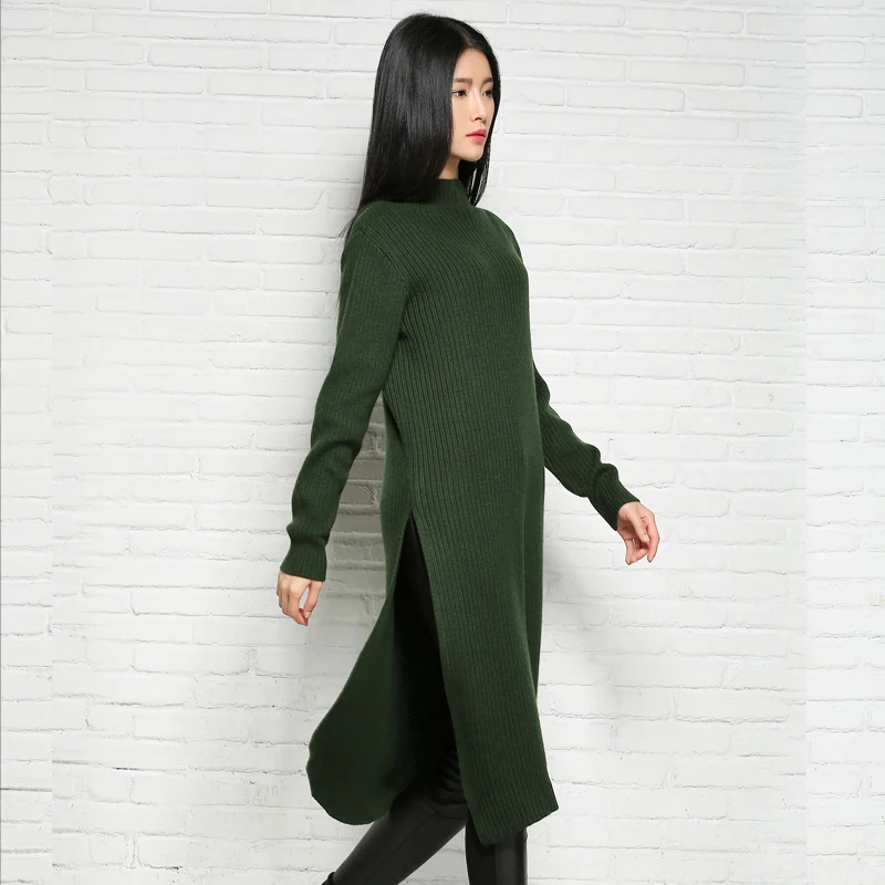 

Women Symmetrical Split Sweater Dress 2018 New Autumn Winter Turtleneck Long Sleeve Cashmere Loose Pullover Sweaters Knitwear