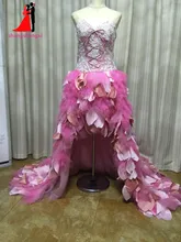 Luxurious High low Wedding Dresses Sweetheart Lace Crystals Bridal Dress Wedding Gowns With Hand made Flowers Robe de soiree