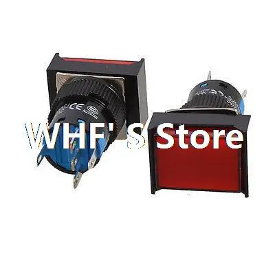 

2 Pcs Red Rectangle Cap DC 12V LED Light SPDT 5 Pins Push Button Switch