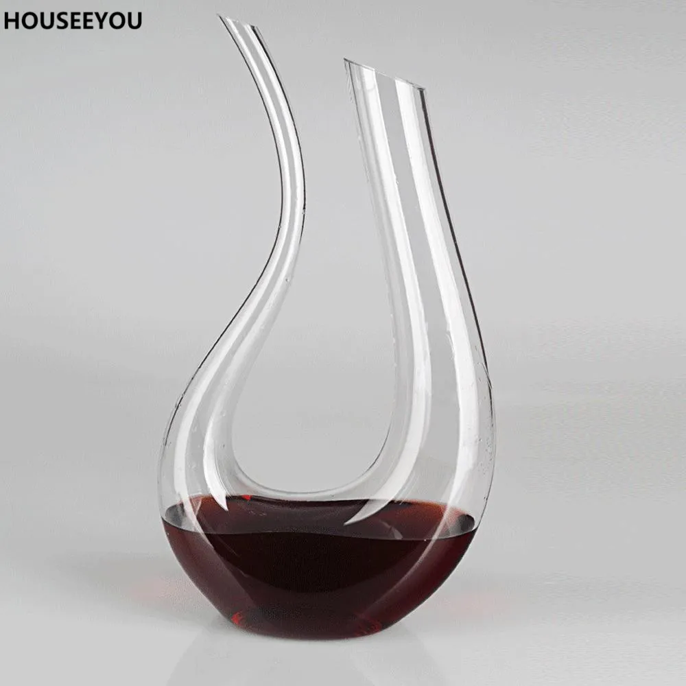 European 1500ml Crystal Glass U shaped Horn Wine Decanter Bar Tools