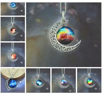 

n1044 New Arrival Space Nebula Galaxy Universe Of The Vintage Hollow Moon Alloy Pendant Necklace For Women Wholesale Gift 1 pcs