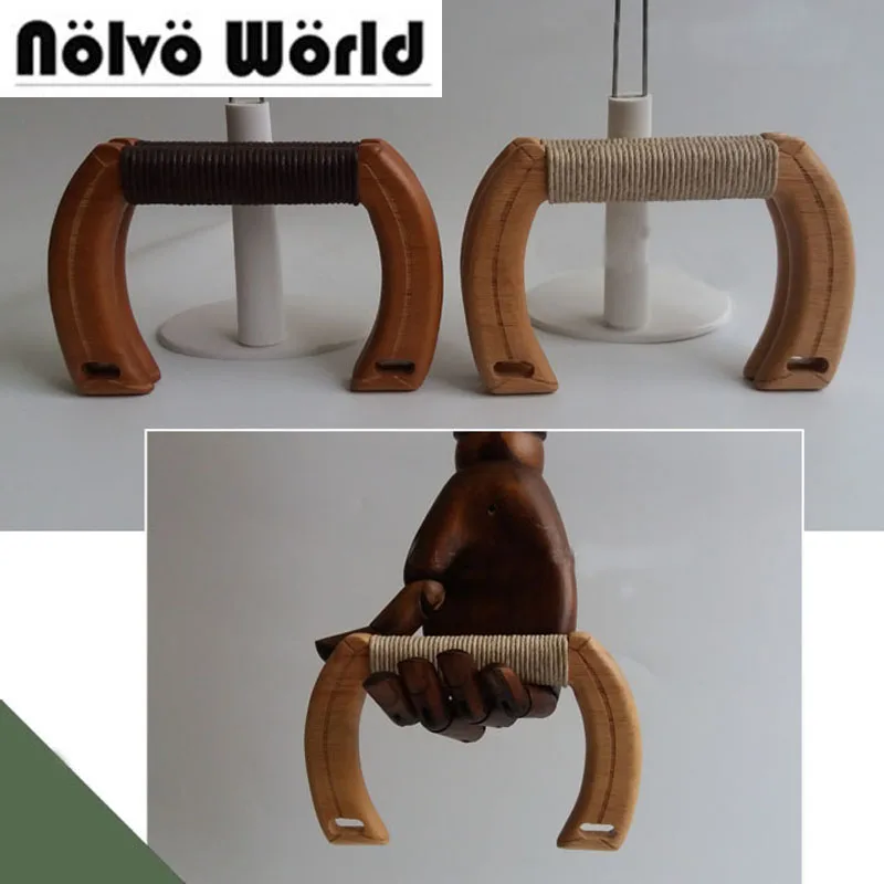 2 Pairs=4 Pieces,14.5*9.5cm Wooden bag handle Solid Wood Wrapped around