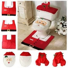 Hot 1Lot Fancy Santa Toilet Seat and Rug Bathroom Set Contour Rug Christmas Decorations For