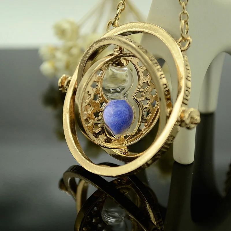 

Vintage Creative 360 Degree Rotatable Horcrux Hi Po Time Converter Hourglass Pendant Necklace Time Turner For Kids Gift