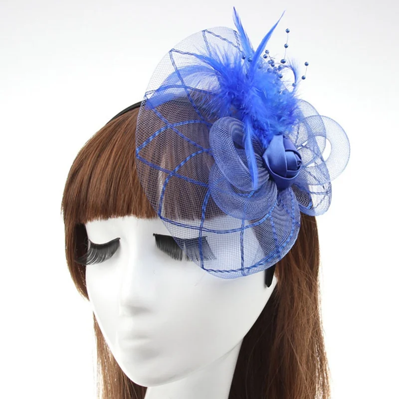 

Hair Accessories Elegant Lady Cap Fashion Women Fascinator Mesh Hat Ribbons And Feathers Wedding Party Headwear chapeu feminino