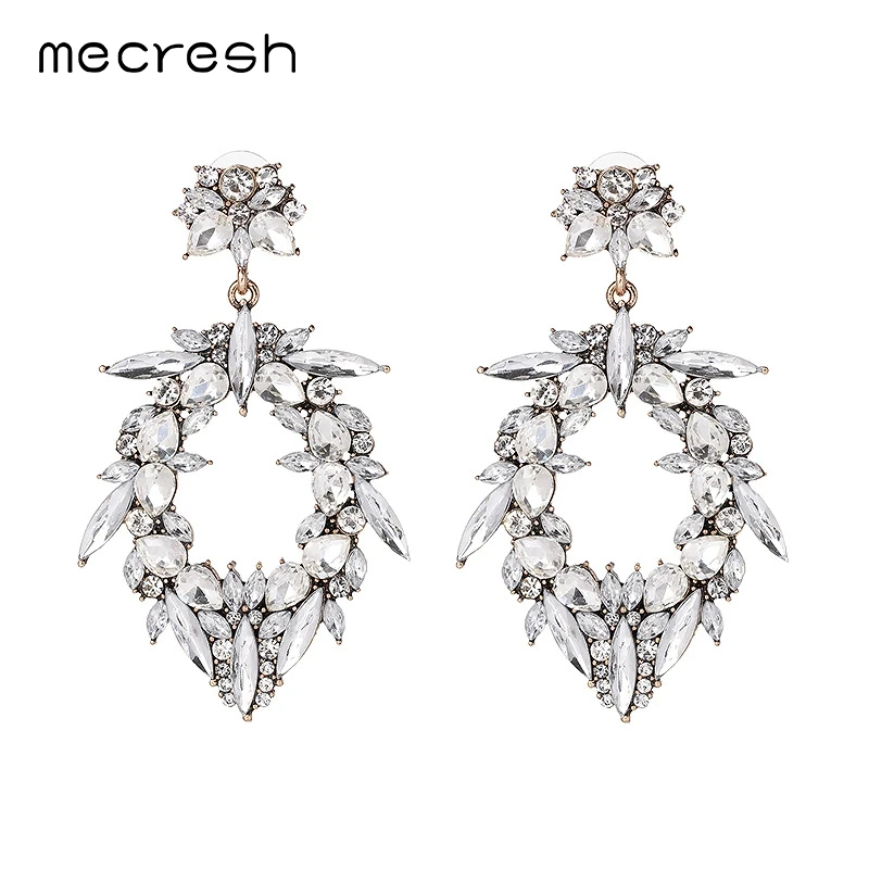 

Mecresh Vintage Crystal Flower Drop Earrings Engagement Party Jewelry Statement Big Spring Summer Earrings Gift for Women EH1421