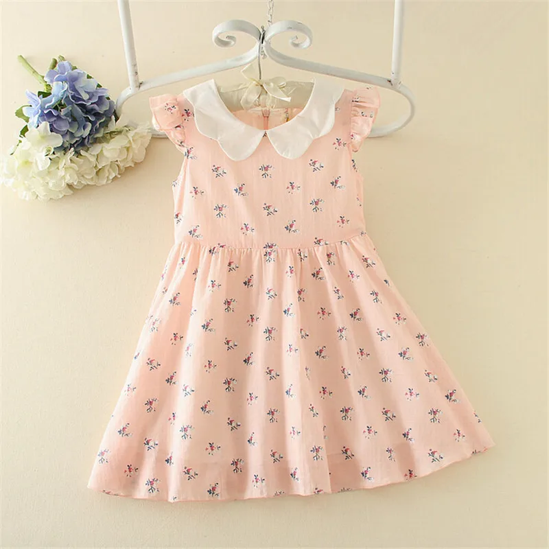 

fashion little girl clothes lovely print princess dress for summer baby girl sweet peter pan collar A-line dress for 3-8Y pink