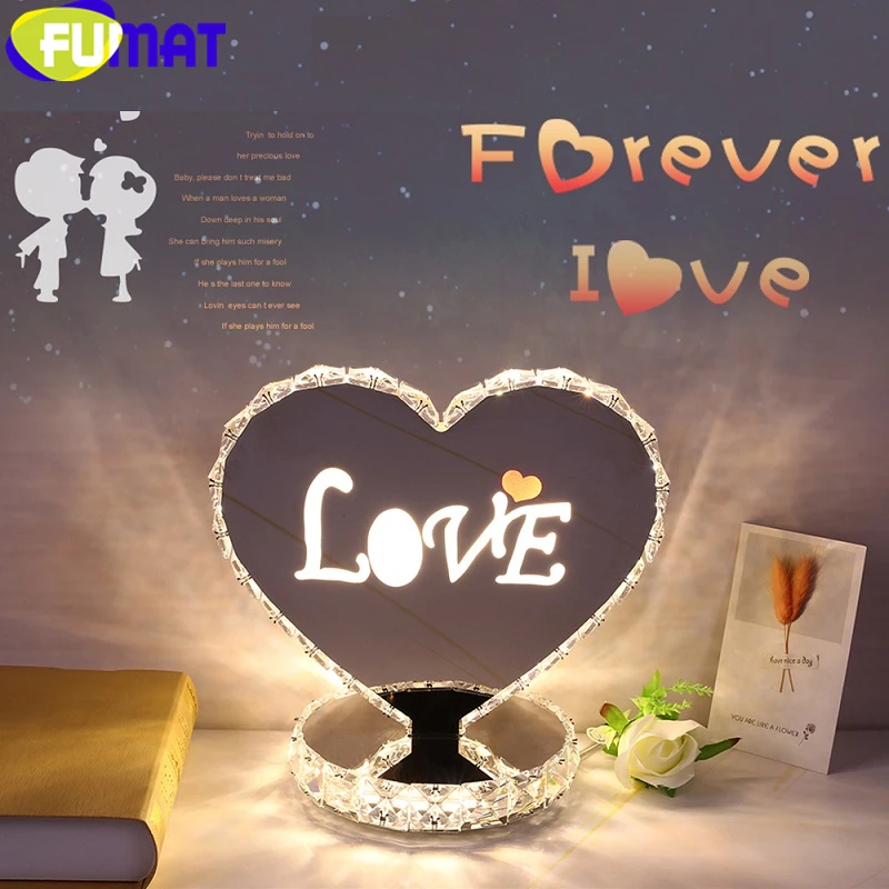 FUMAT алмазные хрустальные настольные лампы с сердечным кольцом XO щит из