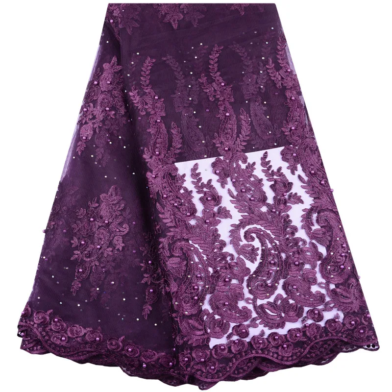 

Latest African Lace Fabric 2019 High Quality French 5yards Tulle Lace Fabric Nigeria Net Lace Fabric For wedding Dress A1492